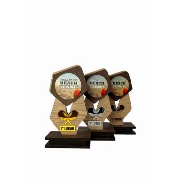 Imagem de Kit 6 Troféus Beach Tennis Design Premium alto acabamento Mdf Acrílico 20cm