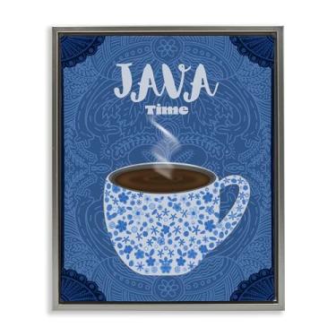 Imagem de Stupell Industries Caneca de café azul Java Time design de arte de parede em tela flutuante emoldurada cinza por Lori Mosley, 53 x 43 cm