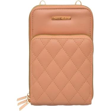 Imagem de Bolsa Carteira Feminina Premium Com Alça Ajustável Textura Matelassê Elegante 3 Compartimentos, 18cm x 11cm (Bege)