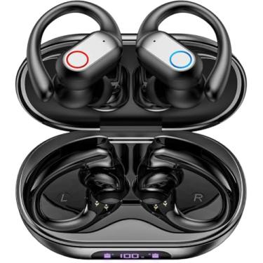 Imagem de Fone Bluetooth Esportivo com Microfone e Cancelamento de Ruído Ativo Fones de Ouvido Abertos Sem Fio com Visor Digital de LED Bluetooth 5.3 48 Horas de Reprodução, Compatível com Android iOS, Preto