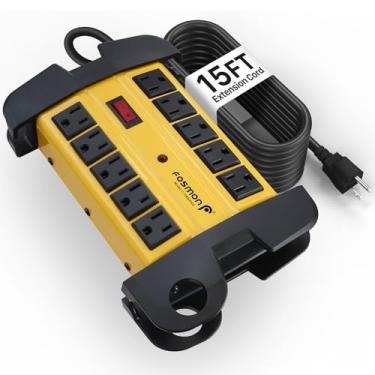 Imagem de Fosmon - Régua de metal resistente de 4,5 m com 10 tomadas e protetor contra surtos, 3150 joules e 15 amperes de alta potência com interruptor liga/desliga,