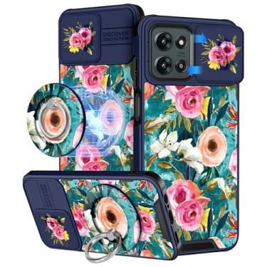 Imagem de Buleens Capa para Moto G 2025 - linda capa de telefone projetada com suporte de anel e capa de câmera para mulheres meninas estética feminina kawaii lago azul flor capa de telefone para Motorola Moto