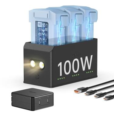 Imagem de Hub de carregamento de bateria Mini 4 Pro/Mini 3 Series 100W com adaptador de alimentação USB-C de carregador de bateria de 100 W, modo de alarme de luzes LED de armazenamento, Compatibilidade: DJI
