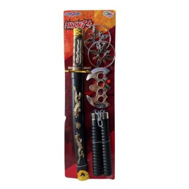 Imagem de Wellmix Kit de Espada Ninja Samurai Infantil com 5 Acessórios