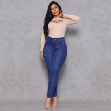 Imagem de Calça Jeans Vizzary Skinny Cintura Alta Feminina - Azul, 36