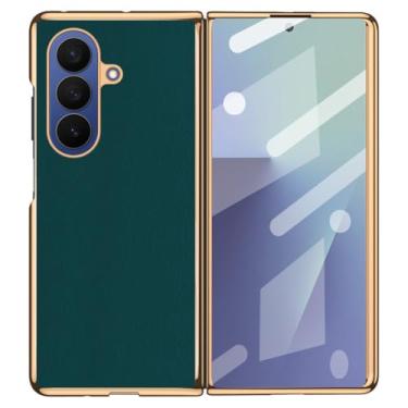 Imagem de LYJSMGZ Capa de couro vegano para Samsung Galaxy Z Fold 7, capa protetora de tela elegante fina para telefone masculino e feminino capa anti-impressão digital, verde, dobra 7