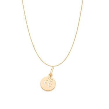 Imagem de Colar Rommanel Banhado Ouro Pingente Redondo Fé E Zircônia 50cm