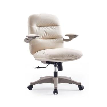 Imagem de Cadeira de escritório para móveis, cadeira de escritório com braços dobráveis acolchoados, couro de microfibra, elevável, cadeira de mesa para casa, escritório, cadeira giratória, giratória, para