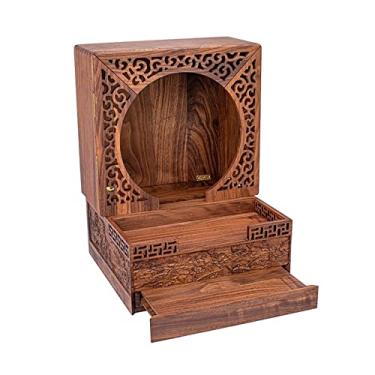 Imagem de Mesa de altar pessoal em madeira de nogueira preta, dobrável, portátil, nicho budista com espiga de laca e entalhe, novo santuário de parede de estilo chinês com porta, mesa oculta para oferecer mesa