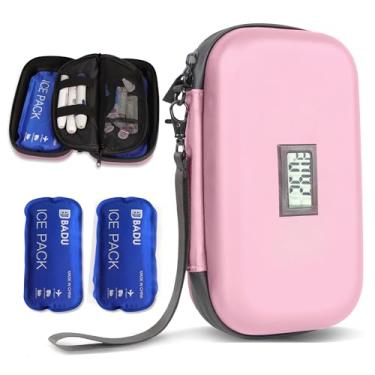 Imagem de Bolsa organizadora de medicamentos refrigerada aprovada pela TSA com termômetro de temperatura mantém o medicamento fresco, inclui 2 pacotes de gelo para diabéticos (rosa)