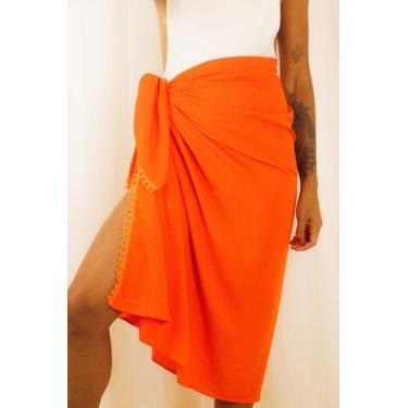 Imagem de Canga Saída de Praia Tangerina Franjinha Feminina Versátil e Elegante 