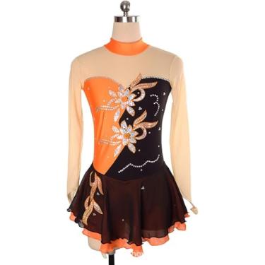 Imagem de Vestido De Patinação No Gelo Para Meninas Crianças, Mulheres Adulto Strass Brilhante Com Mangas Na Ponta Dos Dedos, Body De Costas Abertas Para Ballet, Dança, Ginástica, Collant, Orange, M