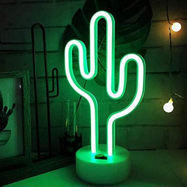Imagem de BAILEY Luzes Neon de Cacto Verde - Sinais de Neon LED com Pedestal, Operação por Bateria/USB - Luzes Noturnas para Quarto Infantil, Quarto, Casamento