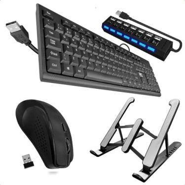 Imagem de Kit Teclado Com Fio Usb Contém Mouse Óptico Com Hub Usb E Suporte Para