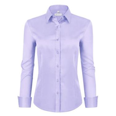 Imagem de Camisa feminina siliteelon com botões, manga comprida, roxa clara