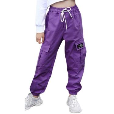 Imagem de Calça cargo feminina SANGTREE, elástica, com vários bolsos, roxa escur