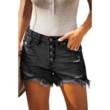 Imagem de Shorts Onlypuff Jean para mulheres, pretos, de cintura alta, casuais