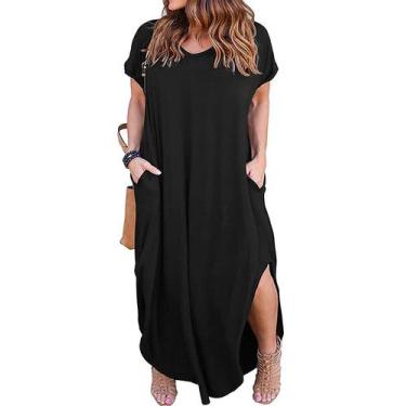 Imagem de Vestido Kancystore Summer para mulheres plus size com bolsos preto