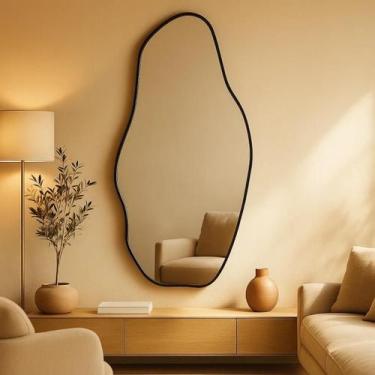 Imagem de Espelho De Parede Orgânico 110x50 Moldura Alumínio Moderno Decorativo 