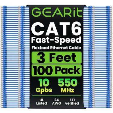 Imagem de GEARit Pacote com 100 cabos Cat6 Patch Cable 3 pés Cat 6 Cabo Ethernet com aba flexível e flexível - Série Preimum - Azul