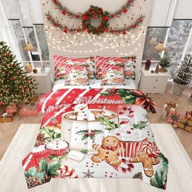 Imagem de Jogo de edredom masculino Kawaii de gengibre com tema de cupcake de inverno, 7 peças, casal (1 edredom, 2 fronhas, 2 fronhas, 1 lençol de cima, 1 lençol com elástico)
