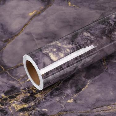 Imagem de VEELIKE Papel de contato de bancada roxo dourado luxuoso para bancadas à prova d'água, papel de contato de mármore brilhante, 40 x 900 cm, capas autoadesivas de vinil para locatários de cozinha e