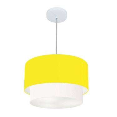 Imagem de Lustres Pendentes Duplo Cilíndrico Vivare Md-4350 Cúpula Em Tecido 45x40cm - Bivolt Amarelo-branco 127/220v