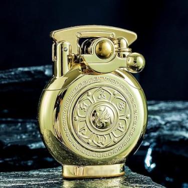 Imagem de YANCONG Isqueiro antigo vintage com giro, isqueiro reutilizável à prova de vento, presentes de aniversário exclusivos e criativos para homens, pai e marido (dourado)