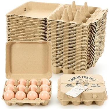 Imagem de Maxdot Pacote com 36 caixas de ovos a granel, estilo 3 x 4, caixas de papelão para ovos feitas de polpa de papel com cartões de instruções e corda de juta, suporte vazio para bandeja de ovos para