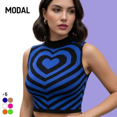 Imagem de Cropped Tricot Modal Coração Sem Manga - Vitrine Colleciton, Azul escu