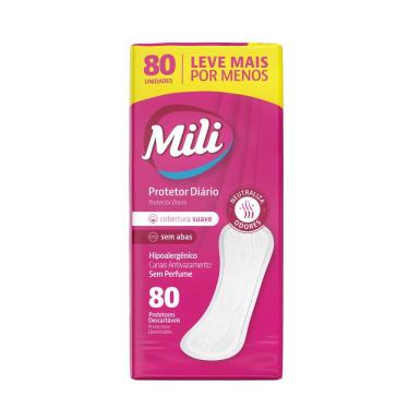 Imagem de Protetor Diário Mili Cobertura Suave Sem Abas Sem Perfume Leve Mais Por Menos 80 Unidades