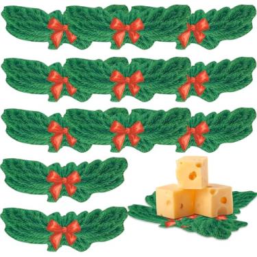 Imagem de Dunzoom 150 peças de papel de pergaminho de Natal, guirlanda de Natal com papel Bownot para queijo, tábua de charcutaria descartável de Natal para cozinha, decoração de festas de fim de ano, prato de