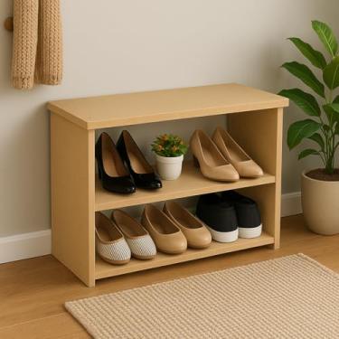 Imagem de Sapateira Banco para Hall de Entrada, 3 Prateleiras, Madeira e Branco, Montada (MDF cru)