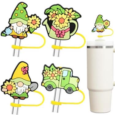Imagem de Amreich Topos de palha de girassol e gnomos para canudos de 10 mm - Acessórios para copos Stanley de primavera/outono, tampas de cobertura de palha à prova de poeira, verde, amarelo, 30 acessório de