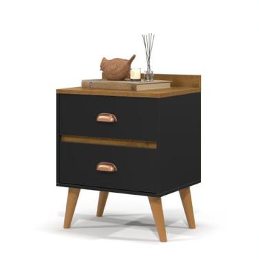 Imagem de Mesa de cabeceira vintage com palito de dente pés e 2 gavetas(MADERO - PRETO/FREIJO)