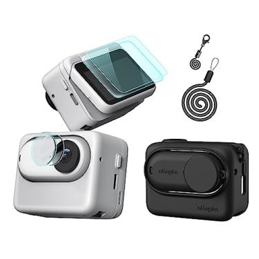 Imagem de Rszfnjxry Capa protetora de silicone para câmera Insta360 GO 3 + cápsula de ação vem com corda para pendurar no pescoço, Capa preta + protetor de lente de tela, 1-2