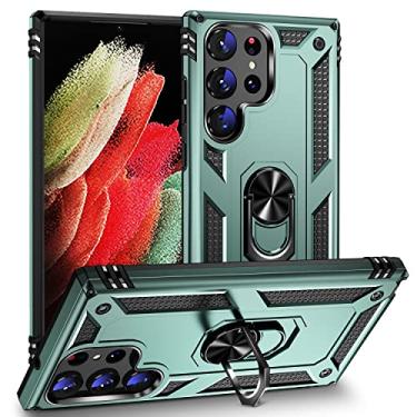 Imagem de SORAKA Capa para Samsung Galaxy S23 Ultra com suporte de anel, capa protetora para Samsung Galaxy S23 Ultra, capa traseira de policarbonato rígido com placa de metal para suporte magnético de telefone