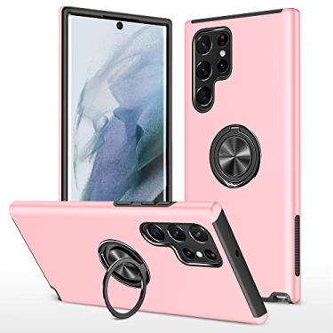 Imagem de SORAKA Capa para Samsung Galaxy S22 Ultra 5G com suporte de anel invisível e placa de metal para montagem magnética em carro Capa rígida para PC Capa Samsung Galaxy S22 Ultra 5G Capa