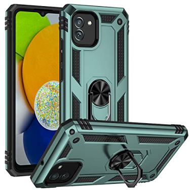 Imagem de SORAKA Capa para Samsung Galaxy A03 com suporte de anel invisível e placa de metal para suporte magnético de carro, capa rígida de policarbonato macio TPU macio de grau militar capa protetora à prova