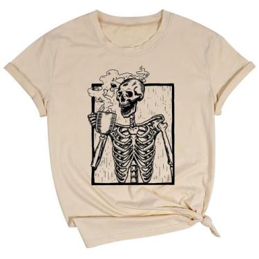 Imagem de Camisa FCDIED Skeleton Hot Coffee Graphic Halloween S Apricot