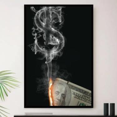 Imagem de Genérico, Quadro Queimando Dinheiro Dolar Decorativo A4 23x33cm