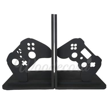 Imagem de Woodecora Aparador de Livros MDF Preto com detalhes coloridos 20cm x 15cm Moderno Elegantemente Antiderrapante para Livros e Mídia