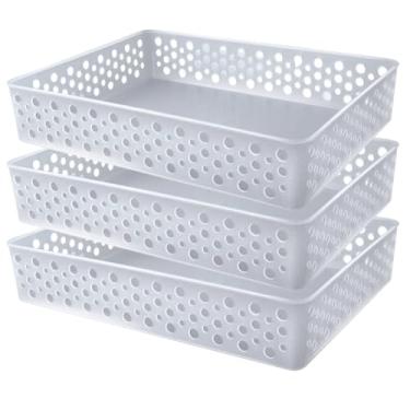 Imagem de Kit 3 Cestos Organizador Trama Rattam Grande 34x25cm Gavetas Armario Guarda Roupas (Translúcido)