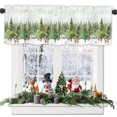 Imagem de Gosuoa Cortinas de Natal para janelas, cortinas de cozinha de Natal de 137 x 45 cm, bolso para varão, árvores de Natal, flocos de neve, cortinas curtas de inverno para cozinha, sala de estar, quarto