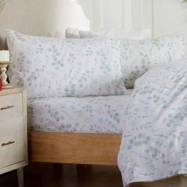Imagem de Market & Place Jogo de cama solteiro de flanela 100% algodão | Lençóis de cama florais de inverno aconchegantes com bolso profundo de 3 peças | Escovado duplo para maciez e conforto extra | Coleção