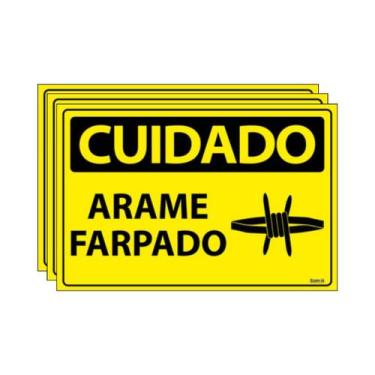 Imagem de Combo 3 Placas De Sinalização Cuidado Arame Farpado 30x20 Ecom IA - SC
