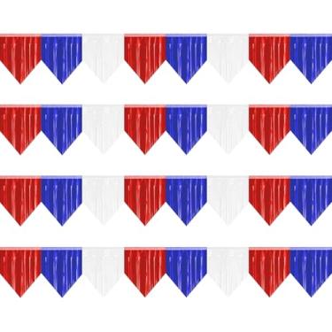 Imagem de Faixa 4P Glitter Triângulo Flâmula Bandeira Metálica Tecido Estamparia Guirlanda Pendurada na Parede para Desfile Boias Casamento Festas de Aniversário Decoração de Formatura Halloween Natal (Vermelho