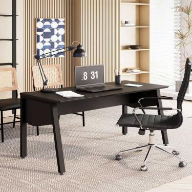 Imagem de Mesa Escrivaninha Escritório 1,50m com Tampo Chanfrado e Pés Metálicos F5 Office Preto