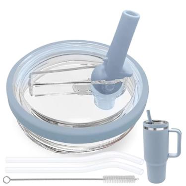 Imagem de Tampa de canudo flip compatível com Stanley Cup 850 g, tampa de substituição à prova de vazamento livre de BPA adequada para copo Stanley Quencher de 850 g, à prova de derramamento, 2 canudos, 1