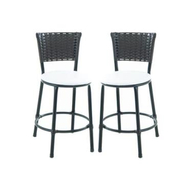 Imagem de Kit 2 banquetas banco baixo cozinha bares balcão - ESPAÇO JUNCO, BRANC